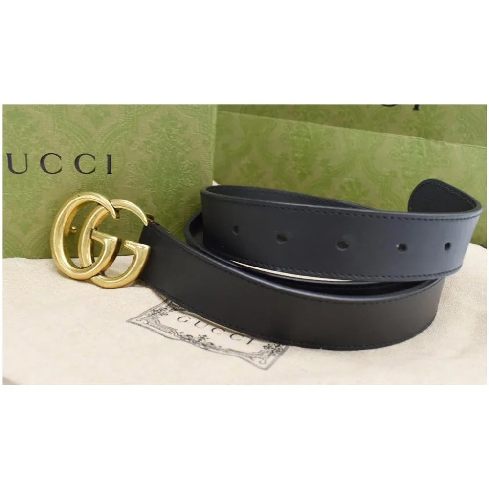GUCCI Double G Buckle Leather Belt Black - Picture 2 of 5